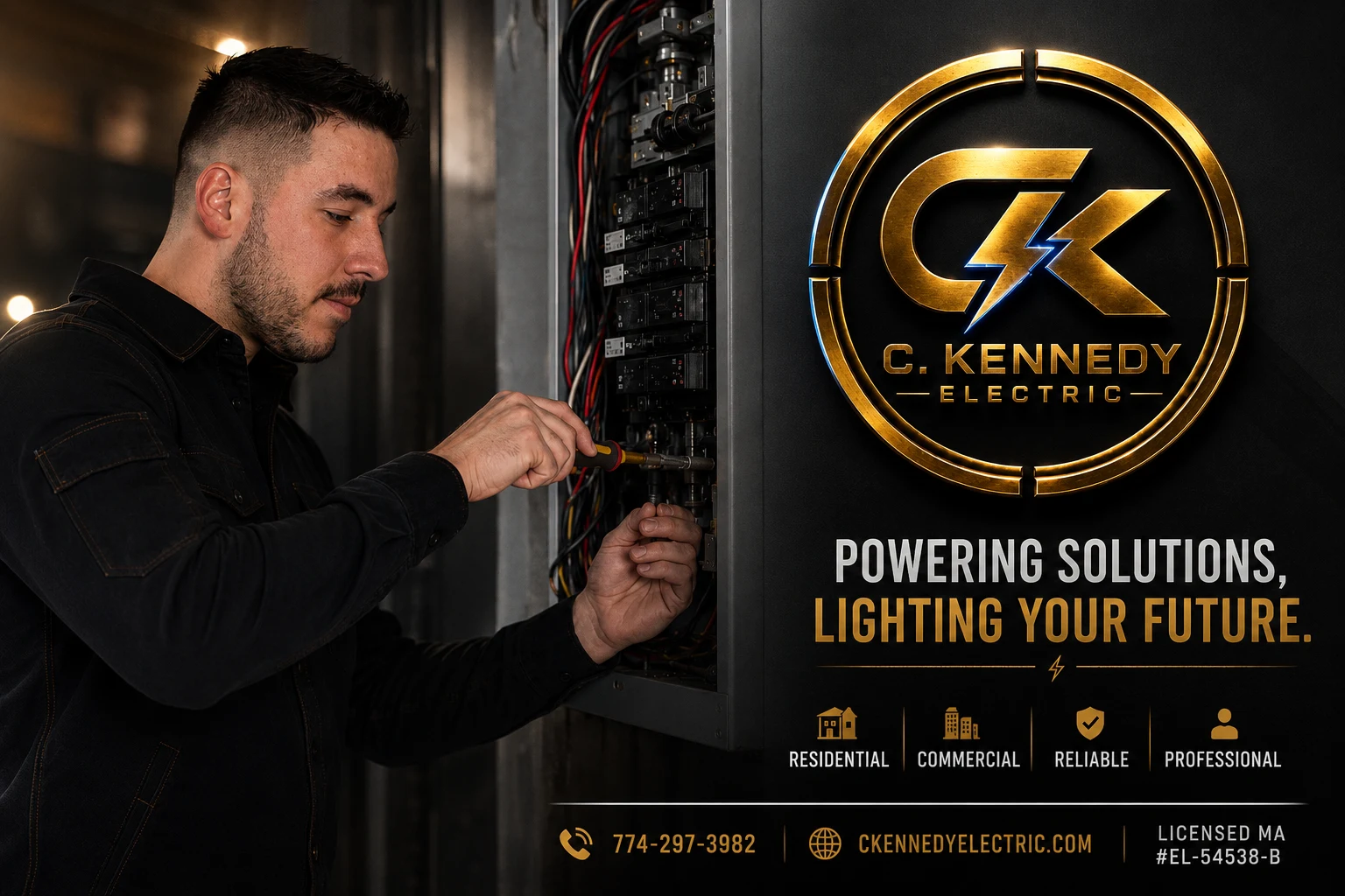 C. Kennedy Electric — Powering Solutions, Lighting Your Future. Licensed MA Journeyman Electrician #54538-B serving Bridgewater and the South Shore.