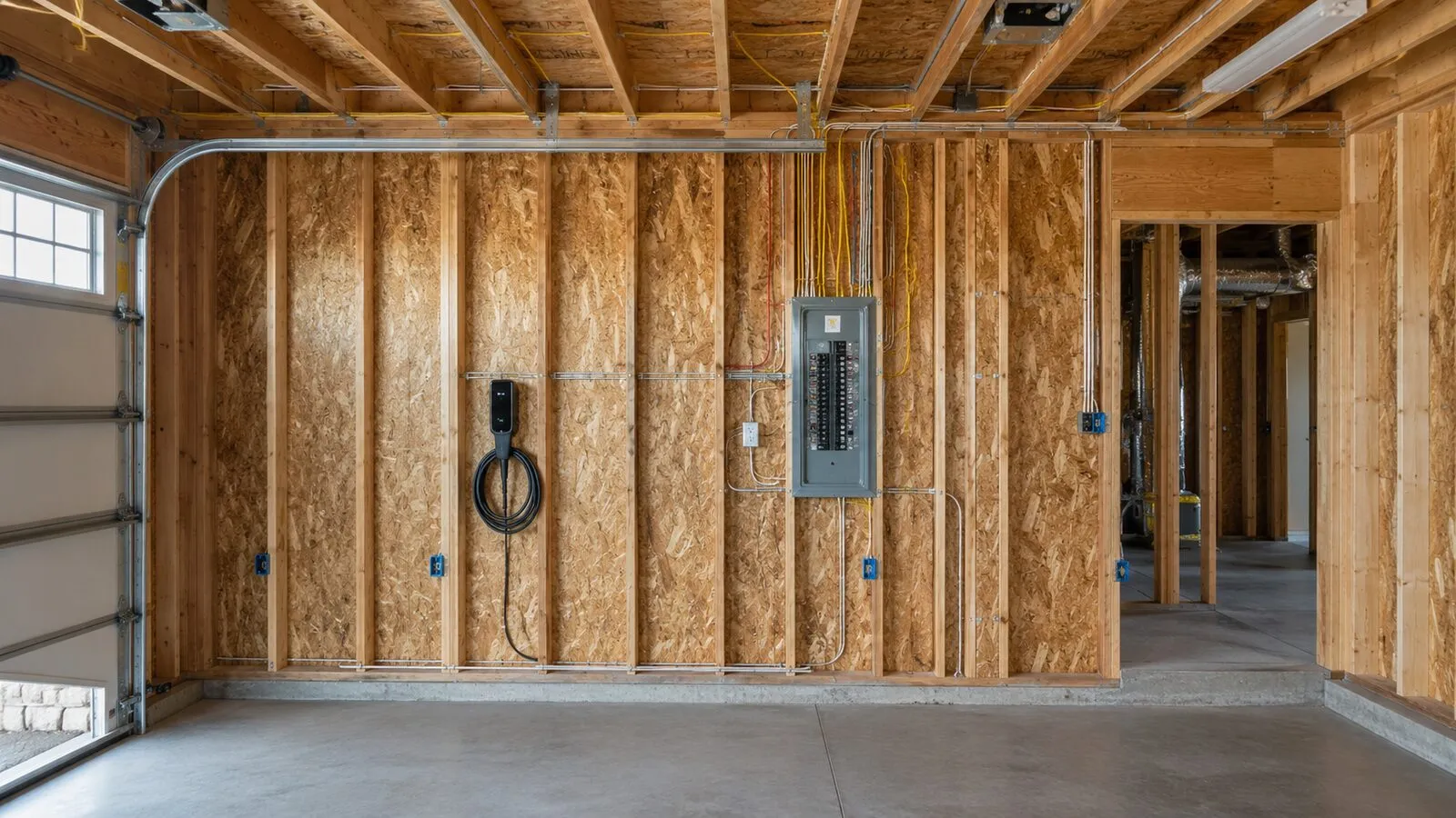 Garage rough-in with EV charger and sub-panel — C. Kennedy Electric